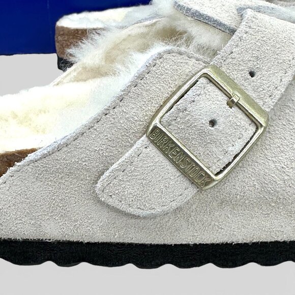 Birkenstock Boston Shearling Suede Clogs Antique White EU 38 Fur Lined - Picture 5 of 16